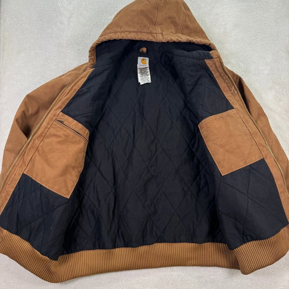 Carhartt Mens XL Reg J130 BRN J01 Duck Quilted Flannel Lined Hooded Work Jacket